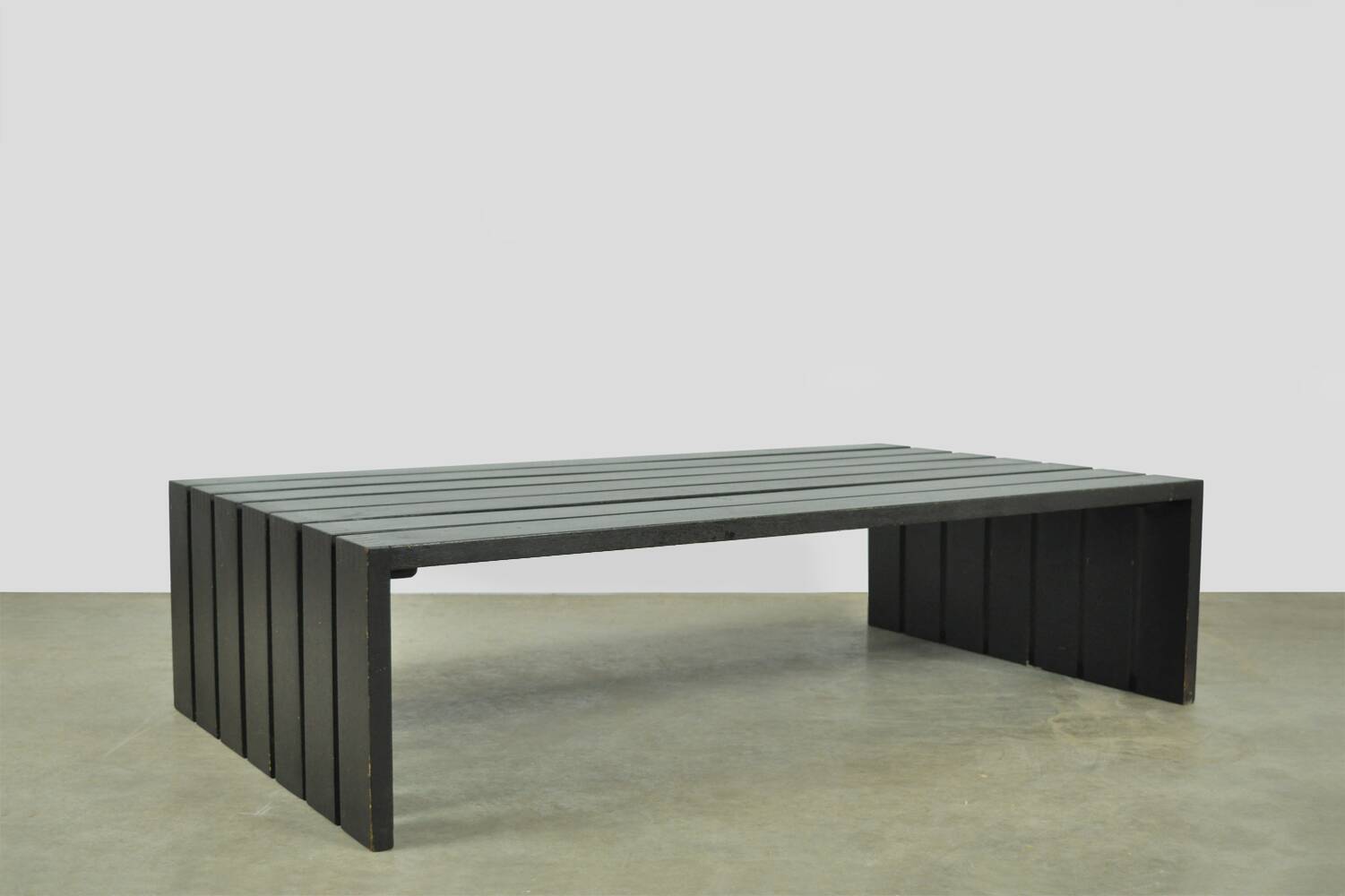 Vintage handmade wide SLATTED bench / side table, Netherlands 1970s