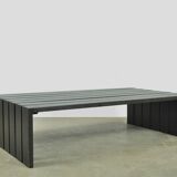 Vintage handmade wide SLATTED bench / side table, Netherlands 1970s