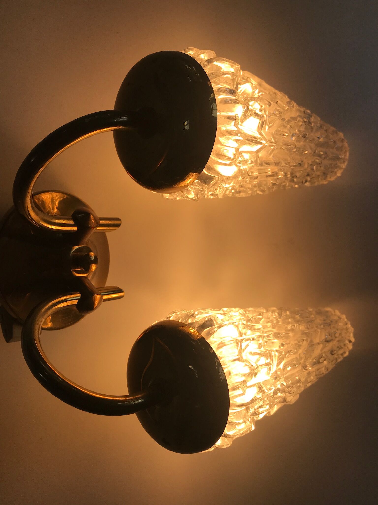 Pair 1960 brass wall light