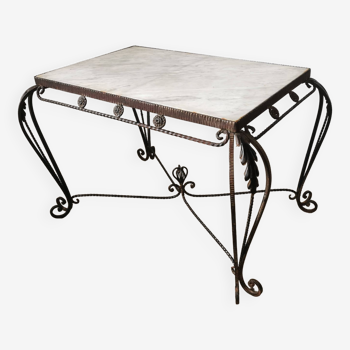 Art Deco style wrought iron and marble coffee table
