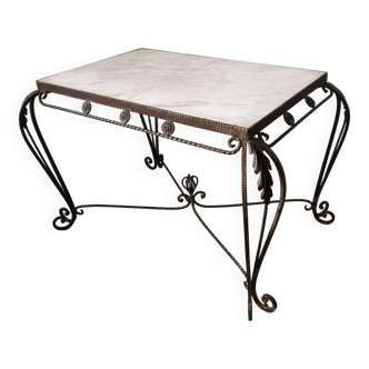 Art Deco style wrought iron and marble coffee table