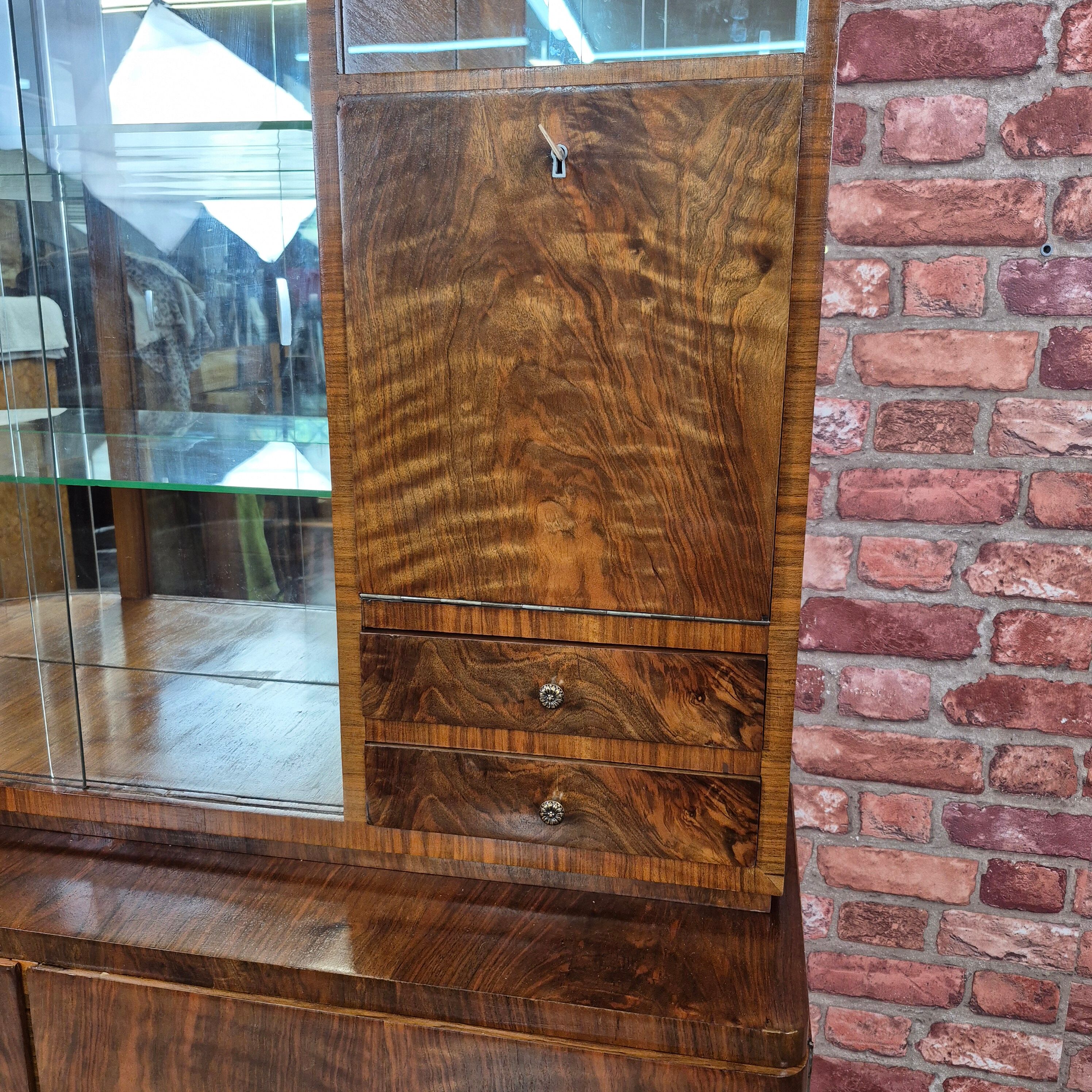 Restored 1960s Mid-Century Walnut Display Cabinet with Slatted Glass