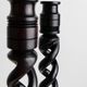 Set of 2 vintage dark wood candlesticks, twisted design, Italy, 1970s.