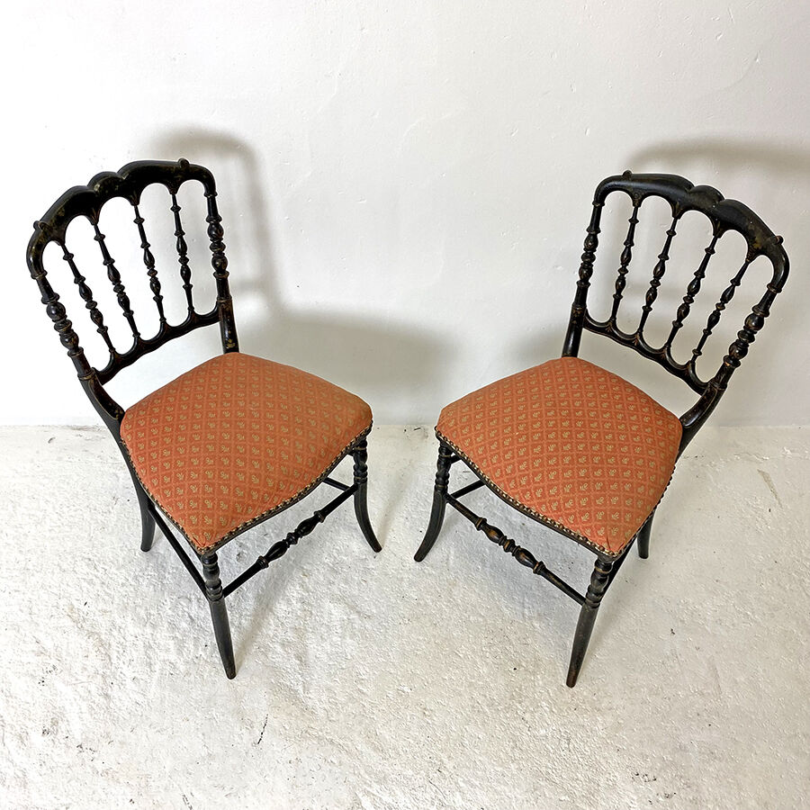 Pair of Blackened Wooden Napoleon III Chairs