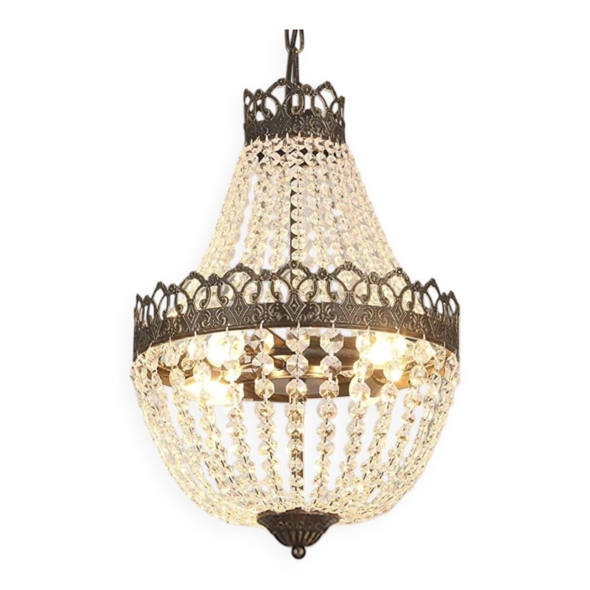 Lustre corbeille en cristal et bronze de style Empire