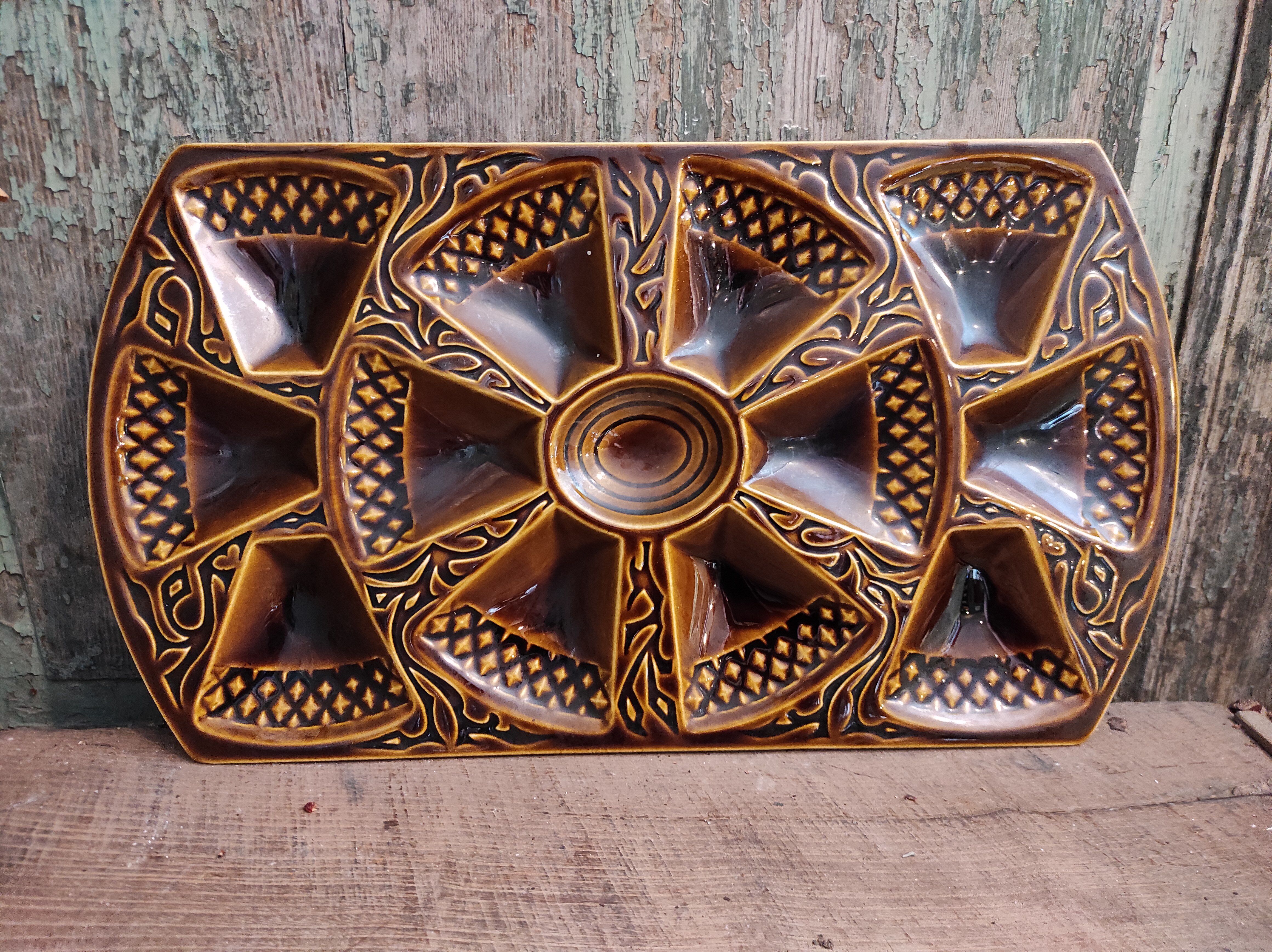 Plateau à huîtres rectangulaire Art déco Français en majolique de Sarreguemines