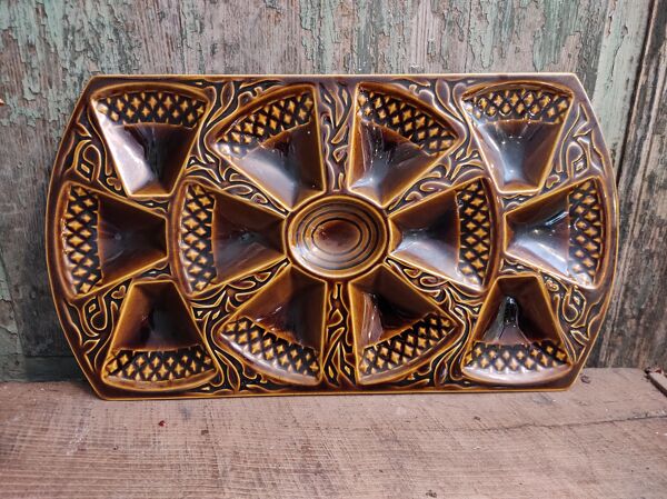 Plateau à huîtres rectangulaire Art déco Français en majolique de Sarreguemines