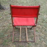 Folding armchair in wood and vintage canvas
