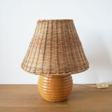 Elm and wicker ball lamp