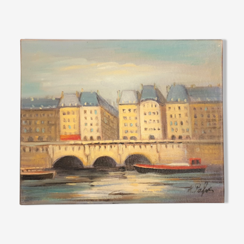 oil on canvas by French painter Michel PABOIS - Paris: Quai de Seine