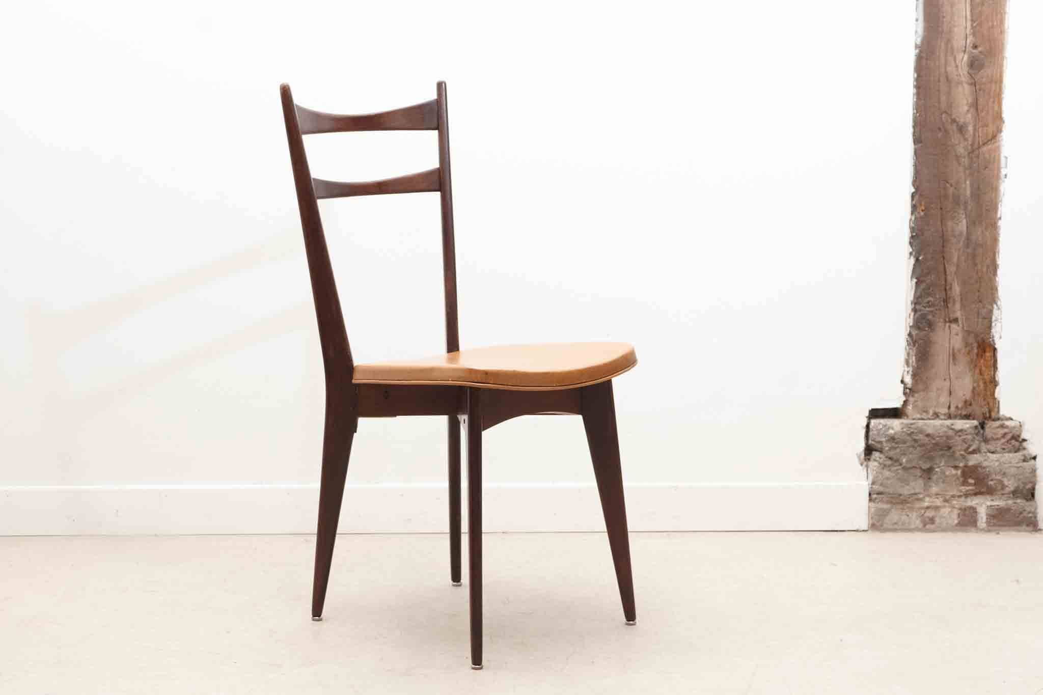 Bistro chair in fawn leatherette and dark oak