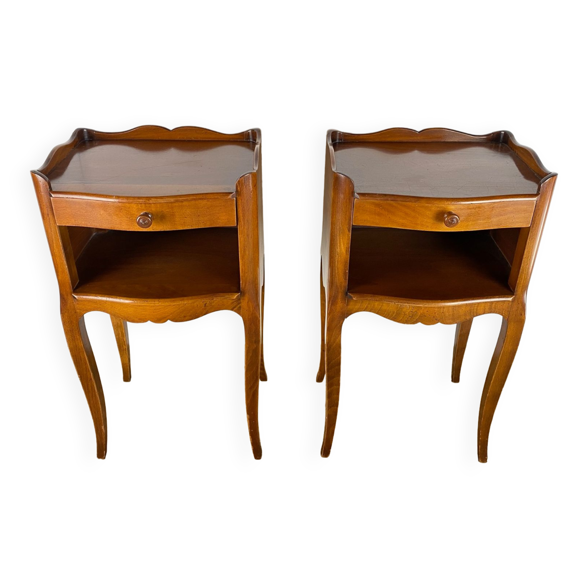 Pair of cherry wood bedside tables with 1 drawer Louis XV style