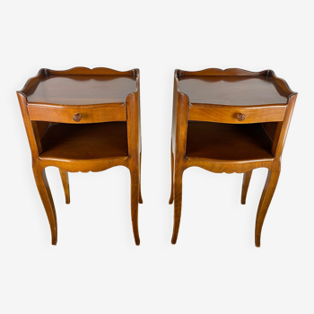 Pair of cherry wood bedside tables with 1 drawer Louis XV style