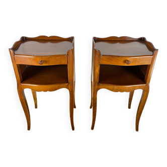 Pair of cherry wood bedside tables with 1 drawer Louis XV style