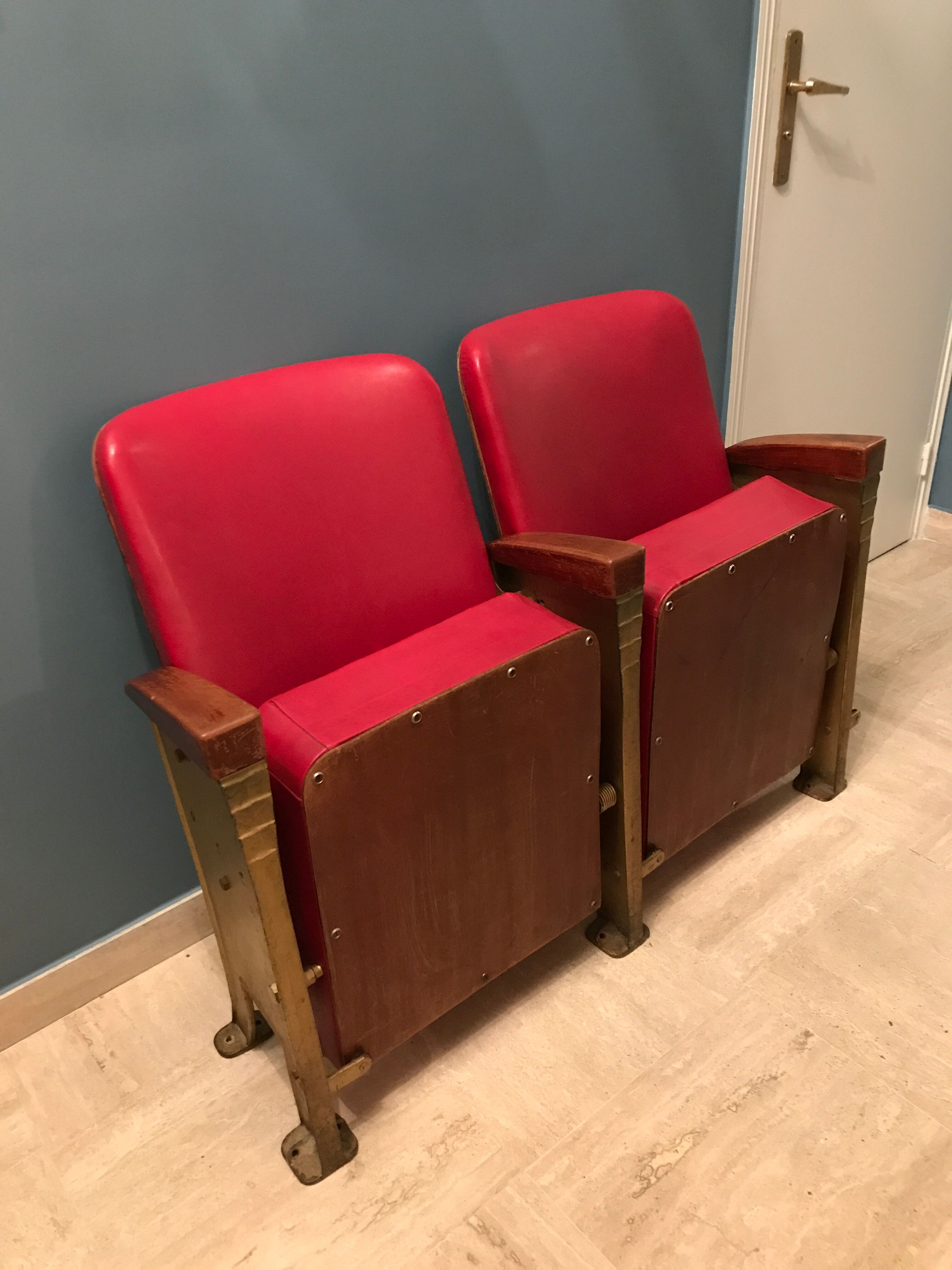 Pair 1950 1960 vintage cinema armchairs