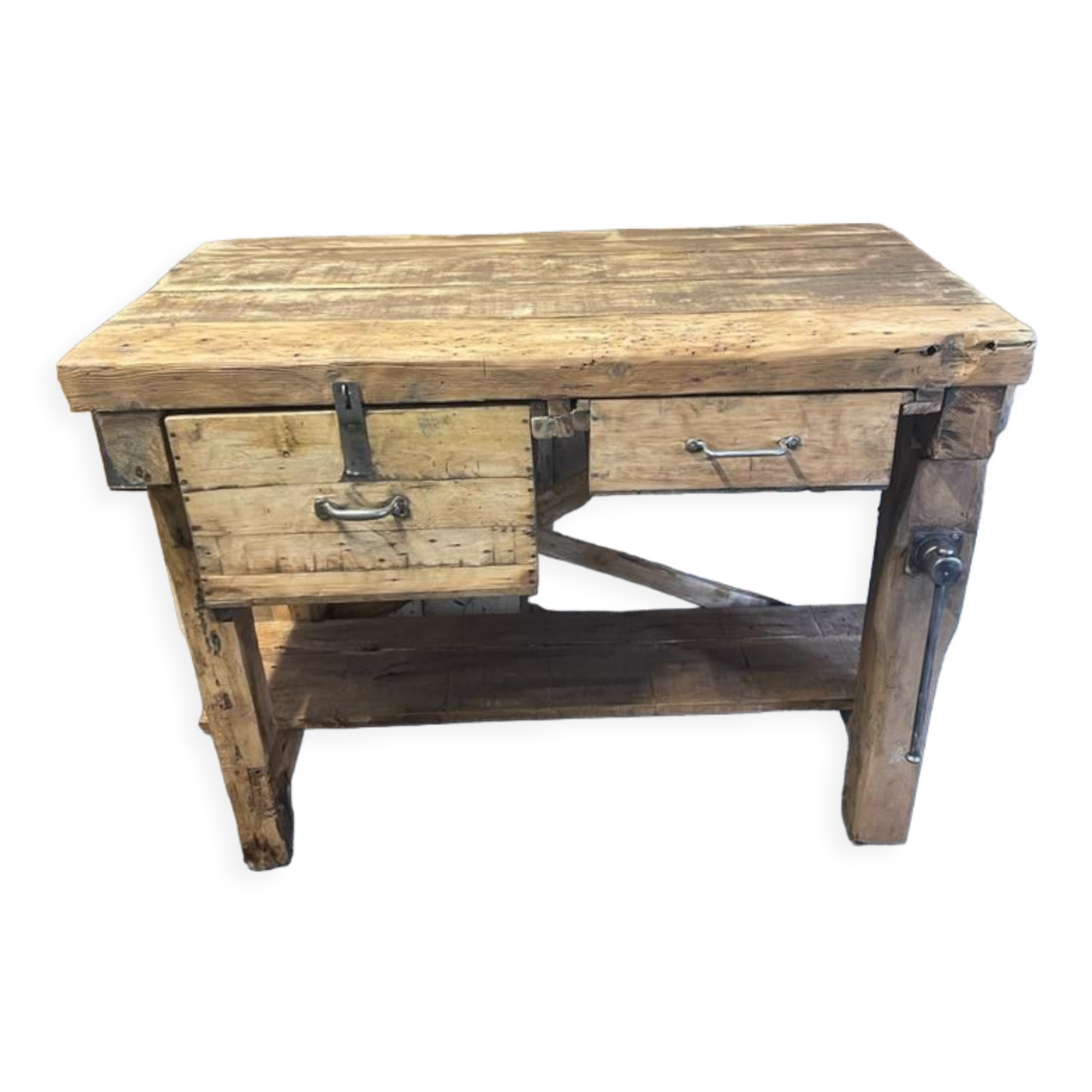 Old wooden workbench of shoemaker carpenter of the 50s