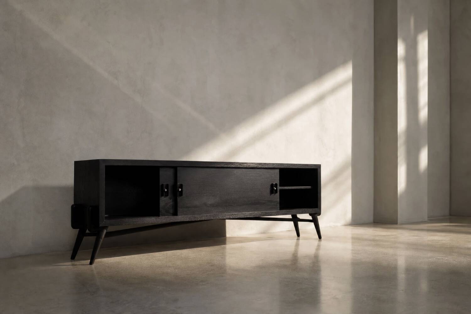 Mid-Century Modern Scandinavian Dark Oak Sideboard with Metal Handles