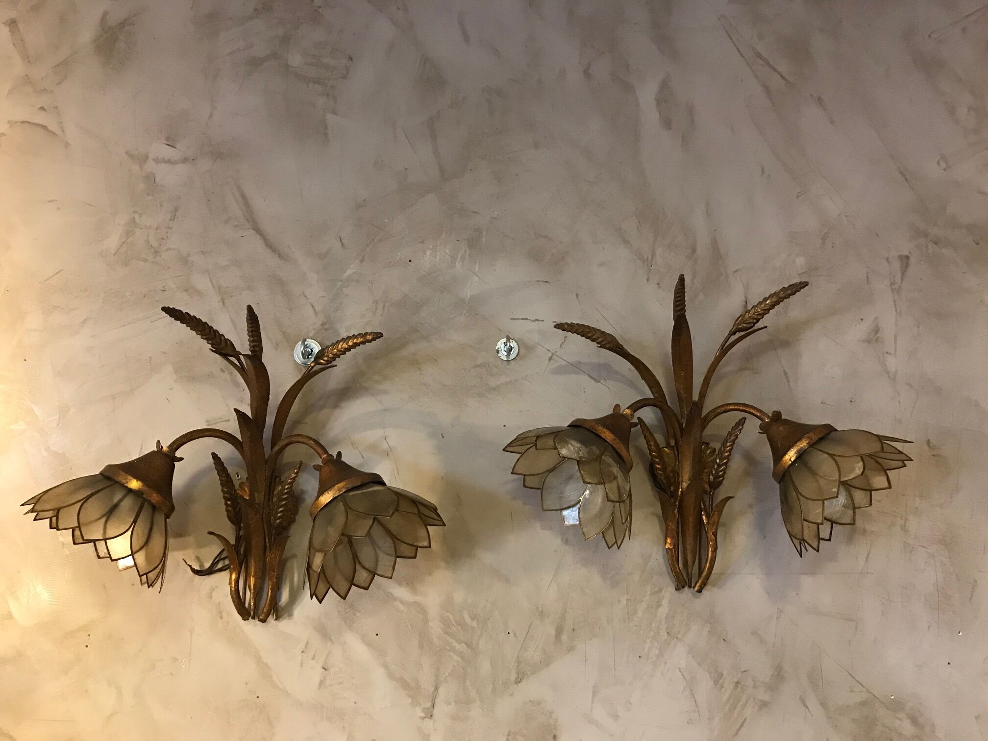 Brass and mother-of-pearl sconces