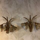 Paire d'appliques en laiton et nacre