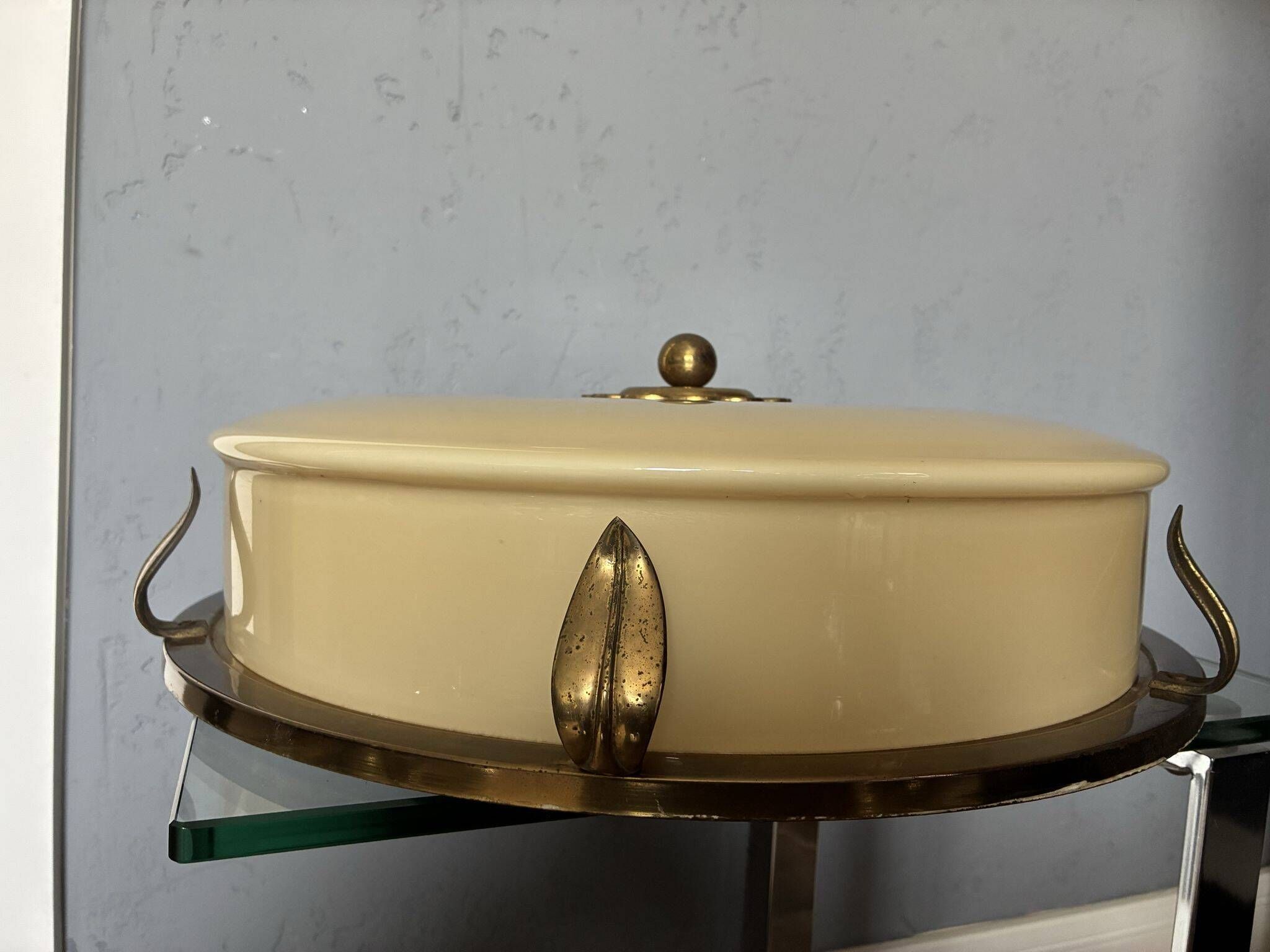 Large Art Deco ceiling light, brass and glass, 1920s