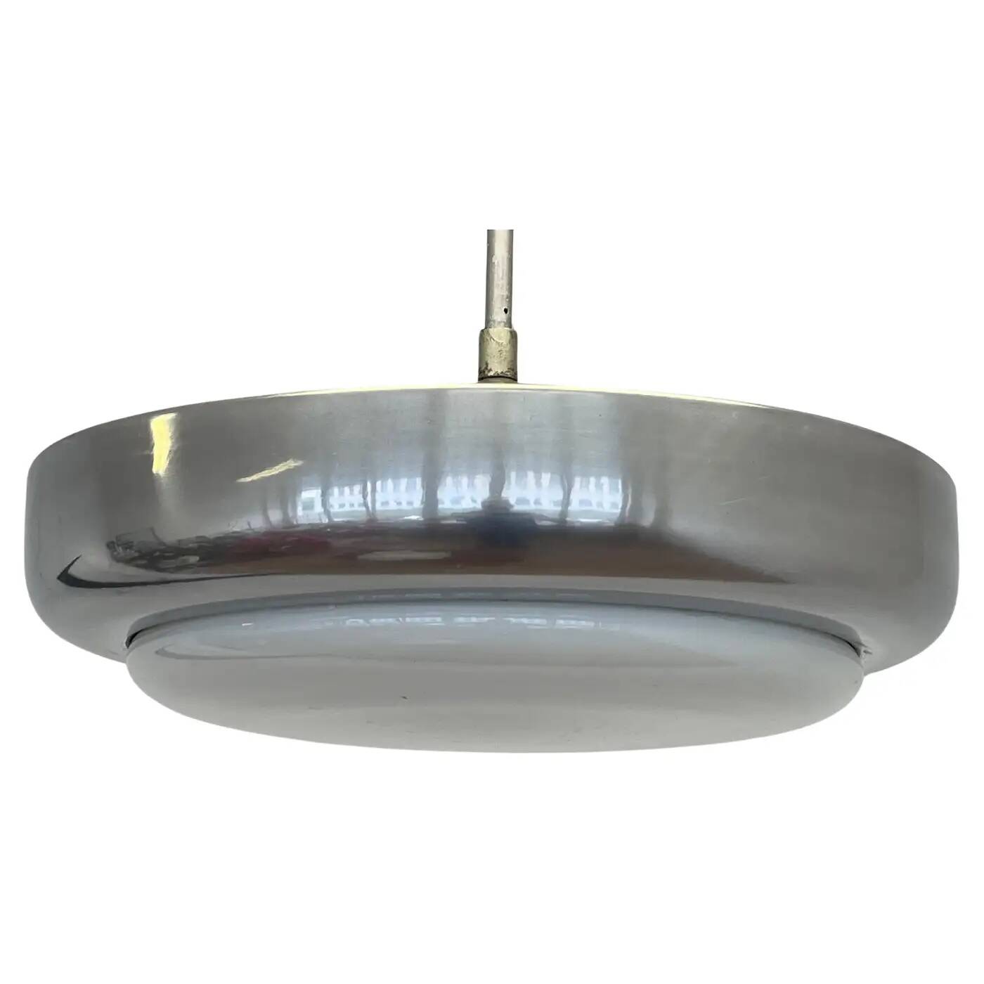 Big chrome milk glass Bauhaus pendant / lamp - 1930s