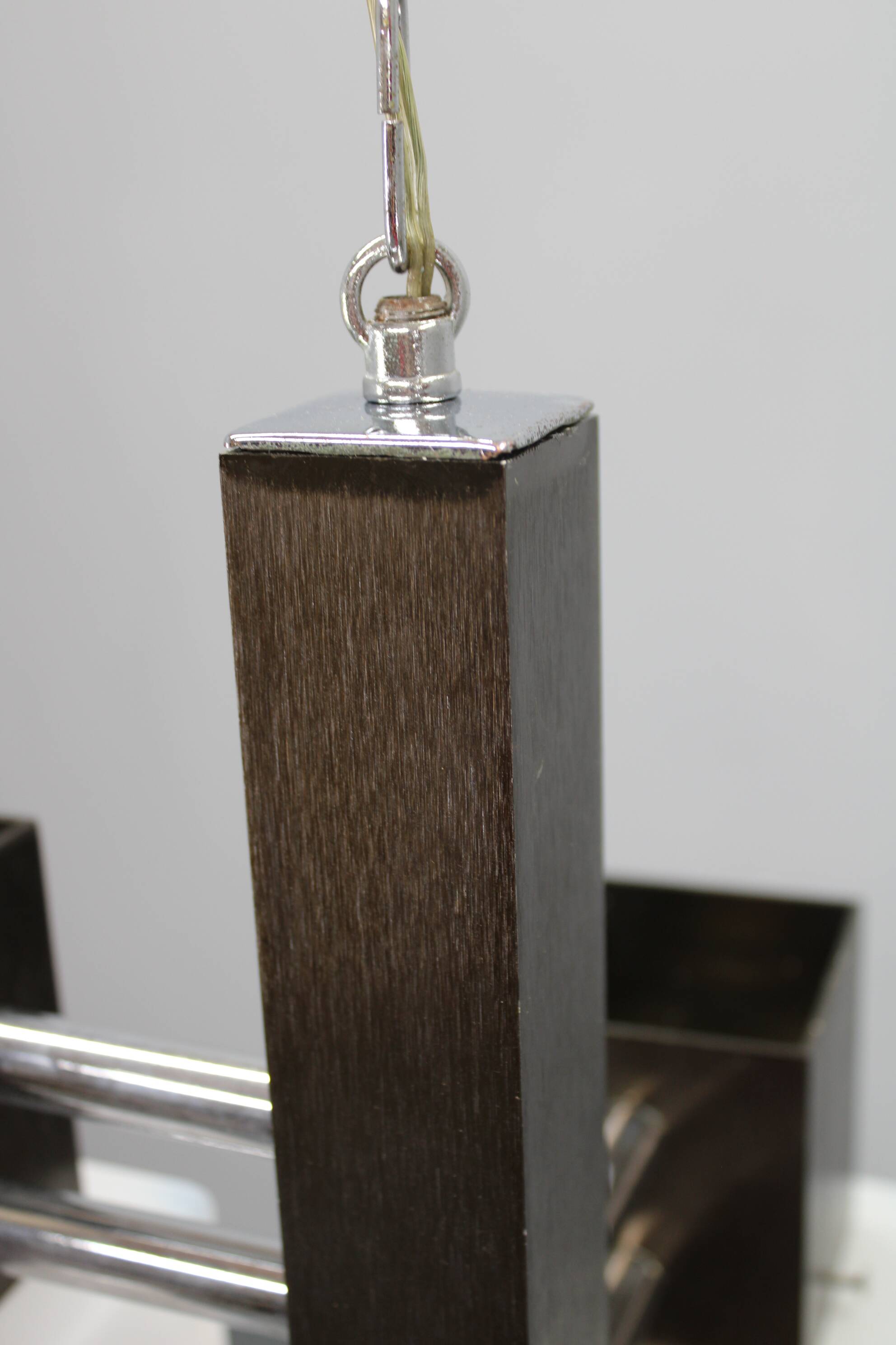 1970s Italian chandelier with Murano glass shades and anodized metal frame