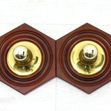2 appliques hexagonales en bois et laiton, 1970 / 80
