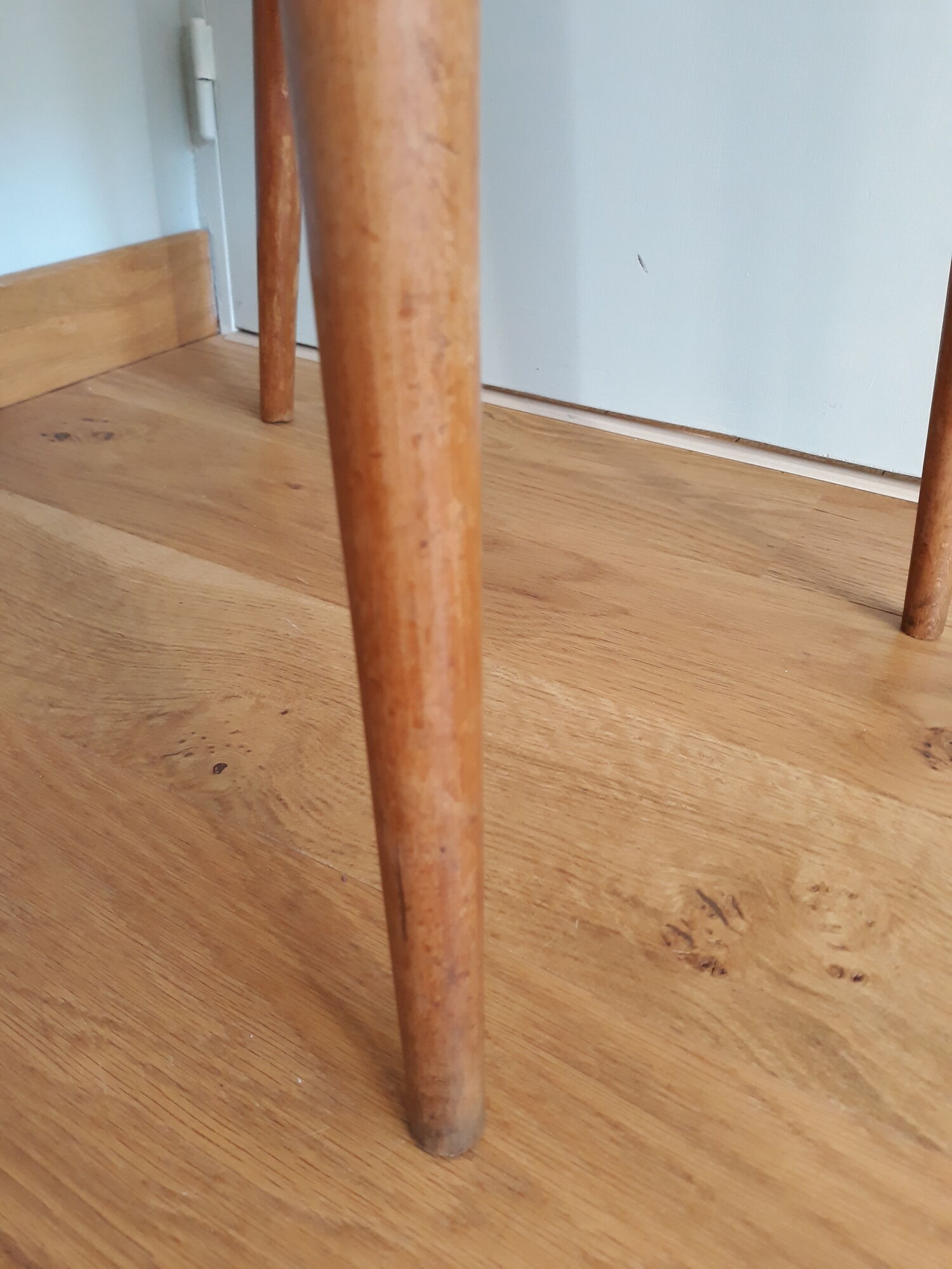 Bistro chair Baumann 1963 curved wood and skaï imitation leather caramel
