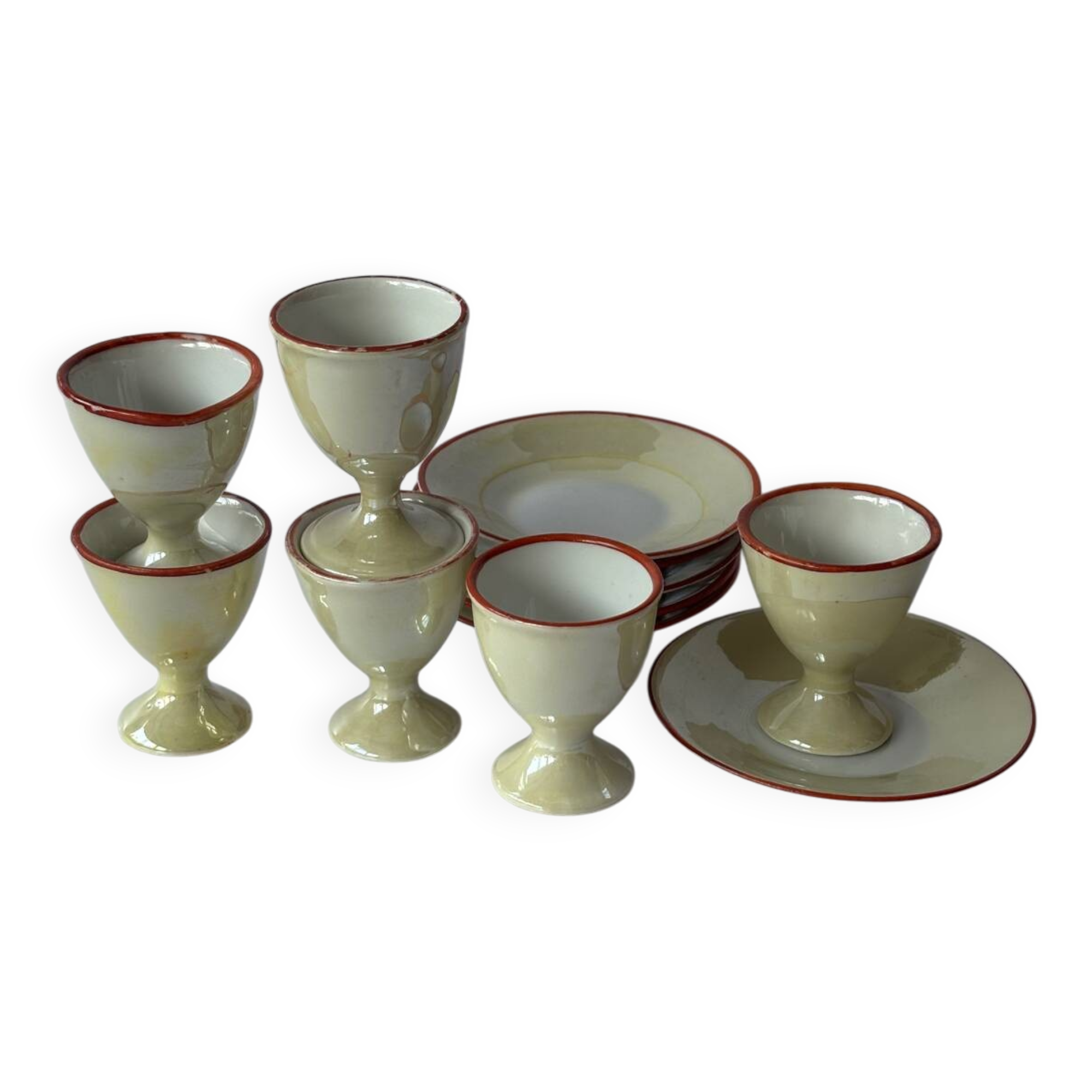 Iridescent Limoges porcelain egg cup set