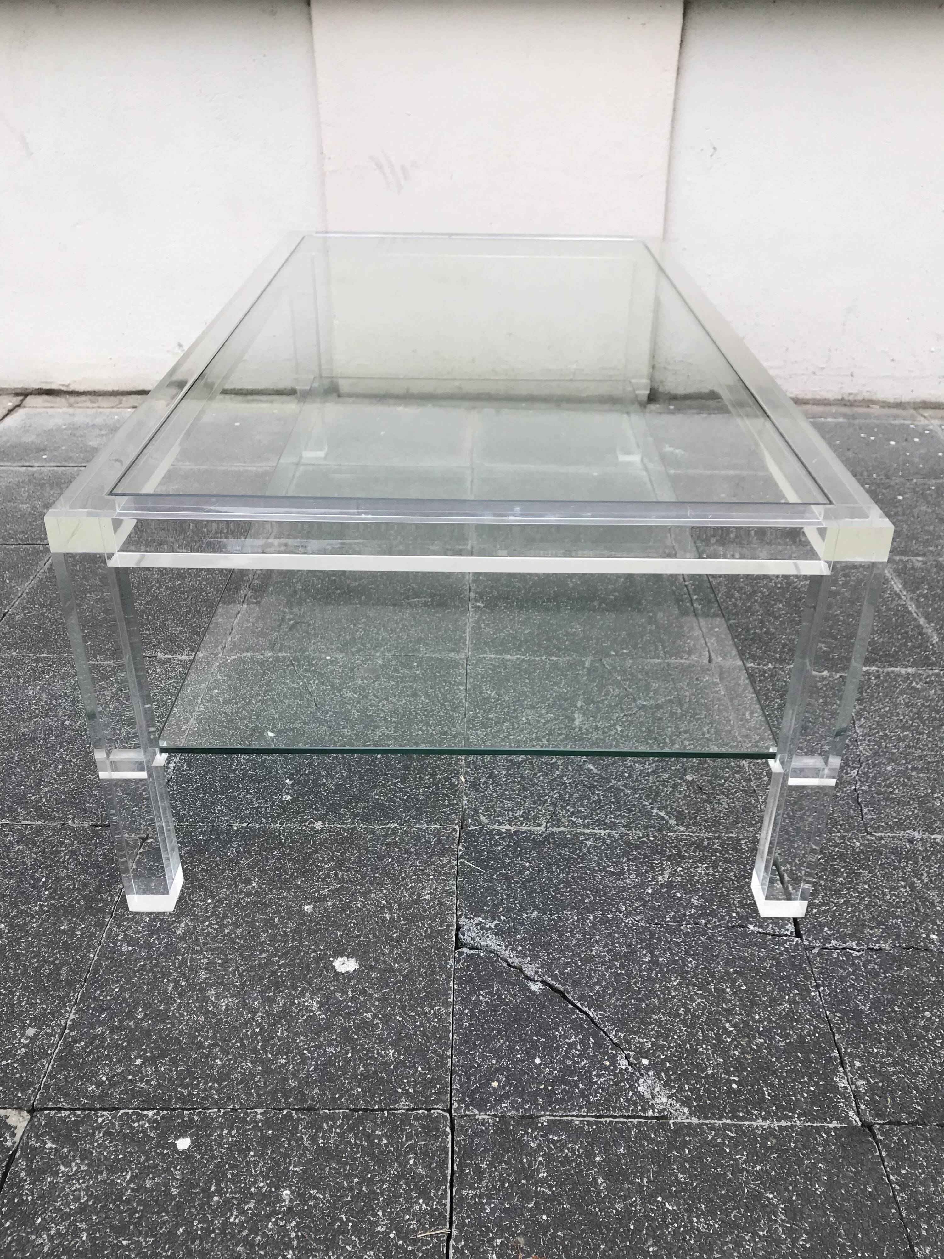 Plexiglass and glass coffee table "Les Invisibles de Marais" 1980