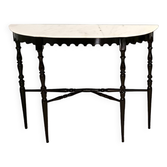 Black Lacquered Beech Console with Demilune Portuguese Pink Marble Top, Italy