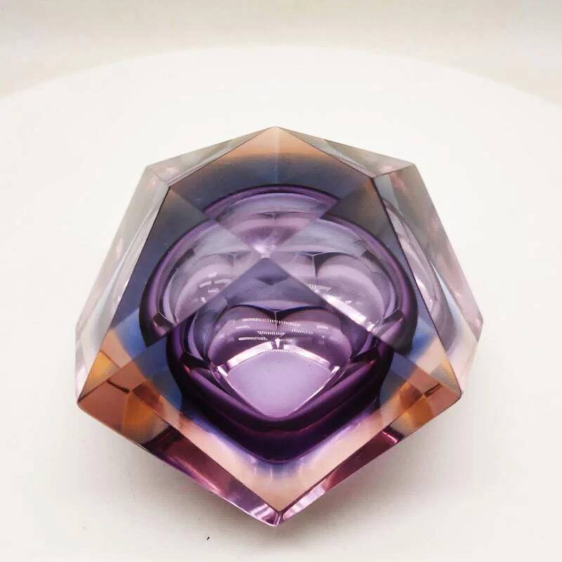 1960s rare colours multifaceted ashtray or catch-all in Murano glass by Flavio Poli for Seguso. Made in Italy
