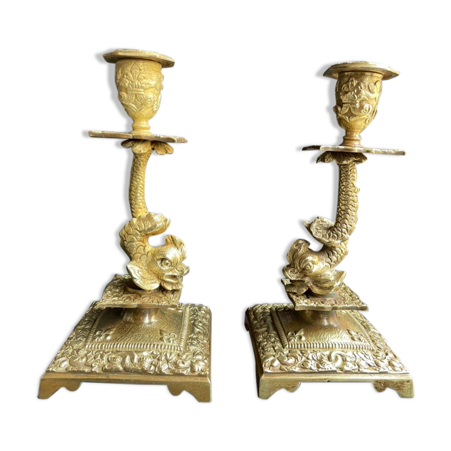 Pair of Napoleon III candle holders - Louis XIV style - Bronze (gilded)
