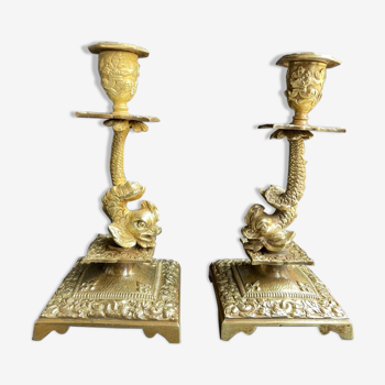 Paire de bougeoirs napoléon iii - style louis xiv - bronze (doré
