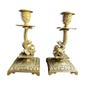 Pair of Napoleon III candle holders - Louis XIV style - Bronze (gilded)