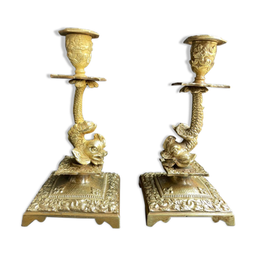 Paire de bougeoirs napoléon iii - style louis xiv - bronze (doré