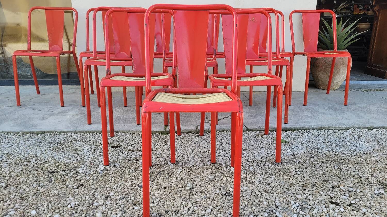 Set of 12 Tolix bistro chairs by Xavier Pauchard model T4 - 1950s