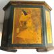 Octagonal sewing box with mirror, lithographed sheet: antique scene, 1900