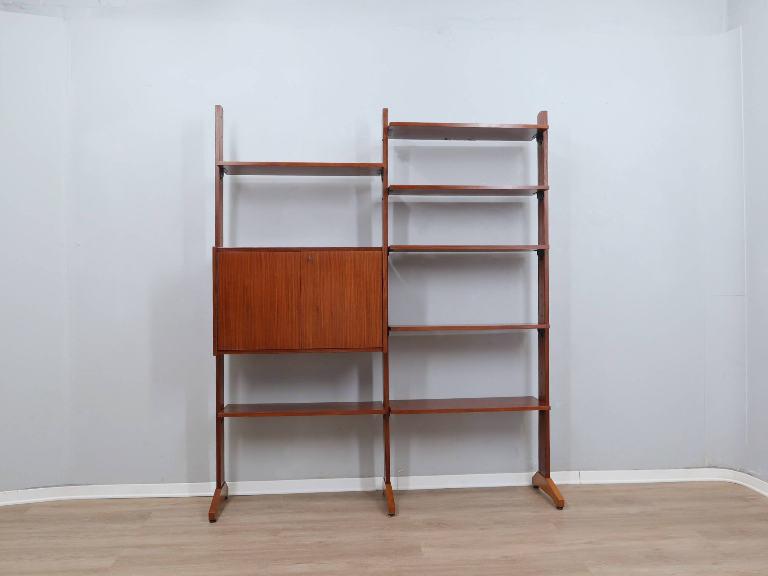 1950s teak modular wall unit with drop-front bar
