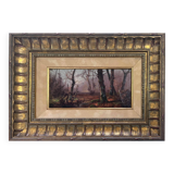 Tableau HSP "Paysage animé de sous bois" + cadre Galerie mi-XX°