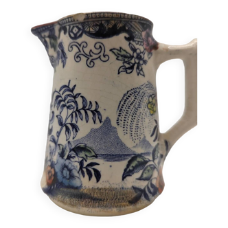 Creamer, old milk pot Creil and Montereau in iron earth Japanese floral pattern