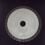 French frilled glass pendant shade, white opaline glass with a clear scalloped edge.