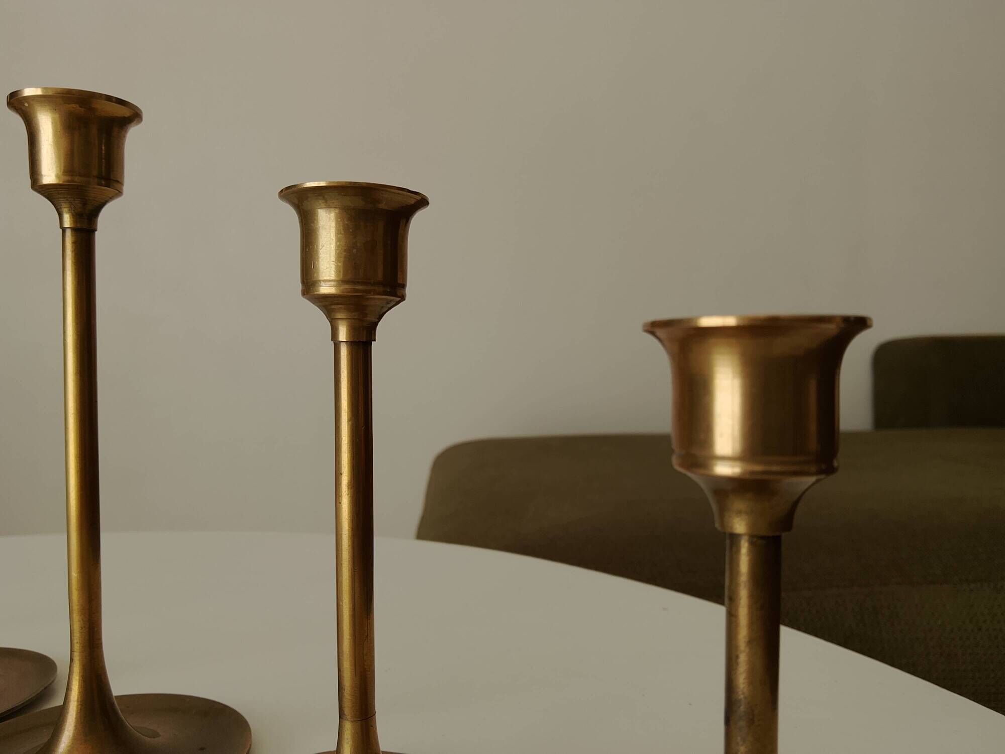 Set of 6 Scandinavian brass candle holders from the 1960s.