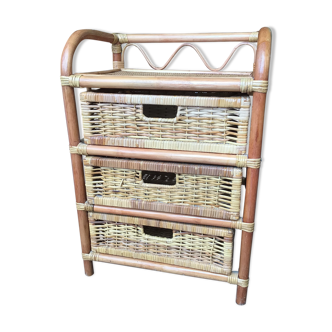 70s rattan drawer storage unit