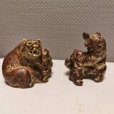 Two bear figurines from Danish Royal Copenhagen mid last century in sung glaze by Knud Kyhn (KK)