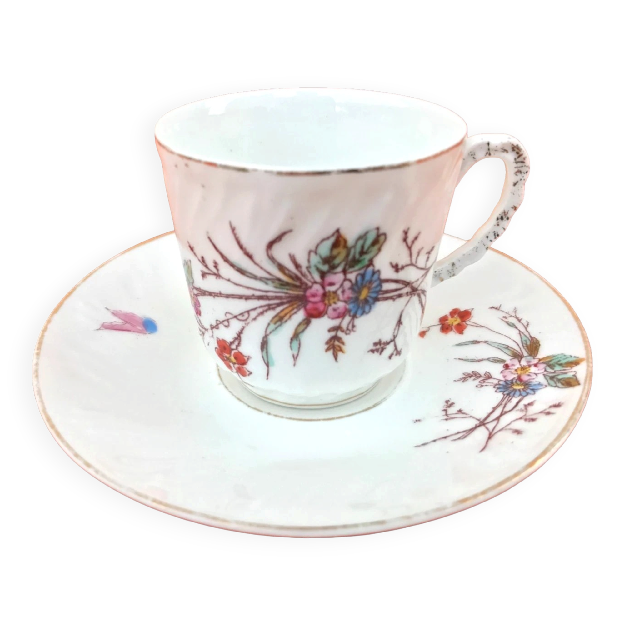 Old coffee cup / saucer in porcelain
