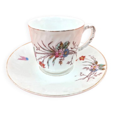 Old coffee cup / saucer in porcelain