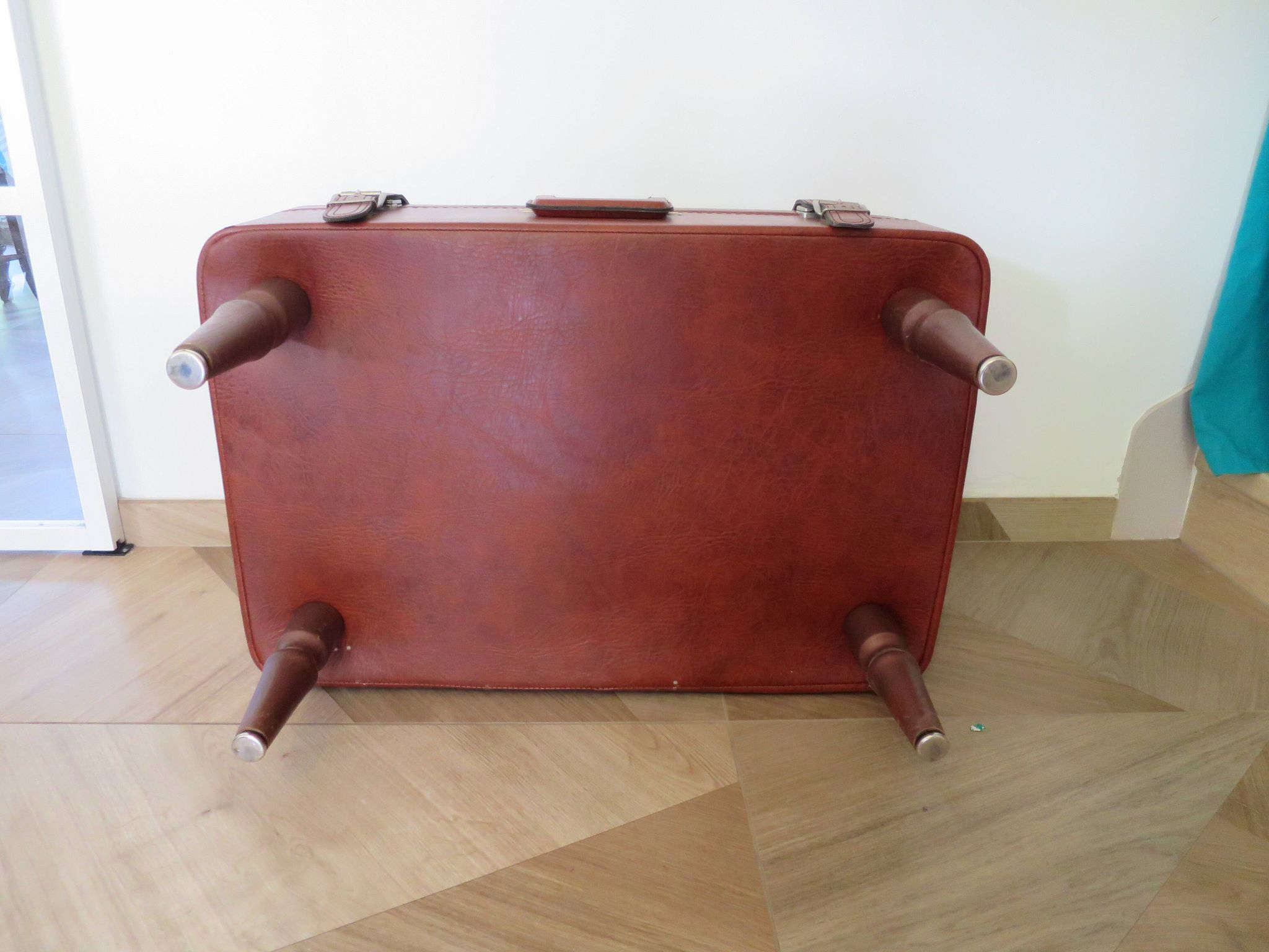 Unique-small vintage bench-ottoman-stool-colonial style - suitcase