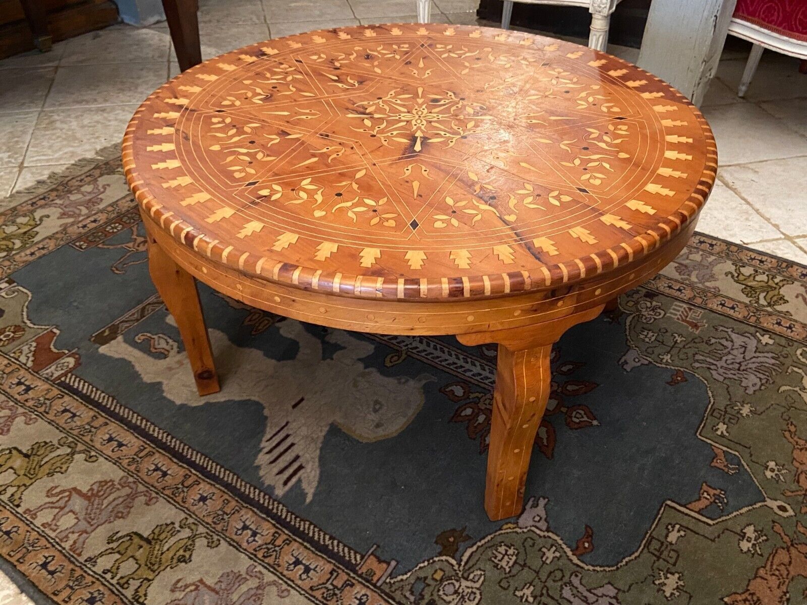 Cherifian cedar coffee table with Hispano-Moorish inlaid decoration Morocco