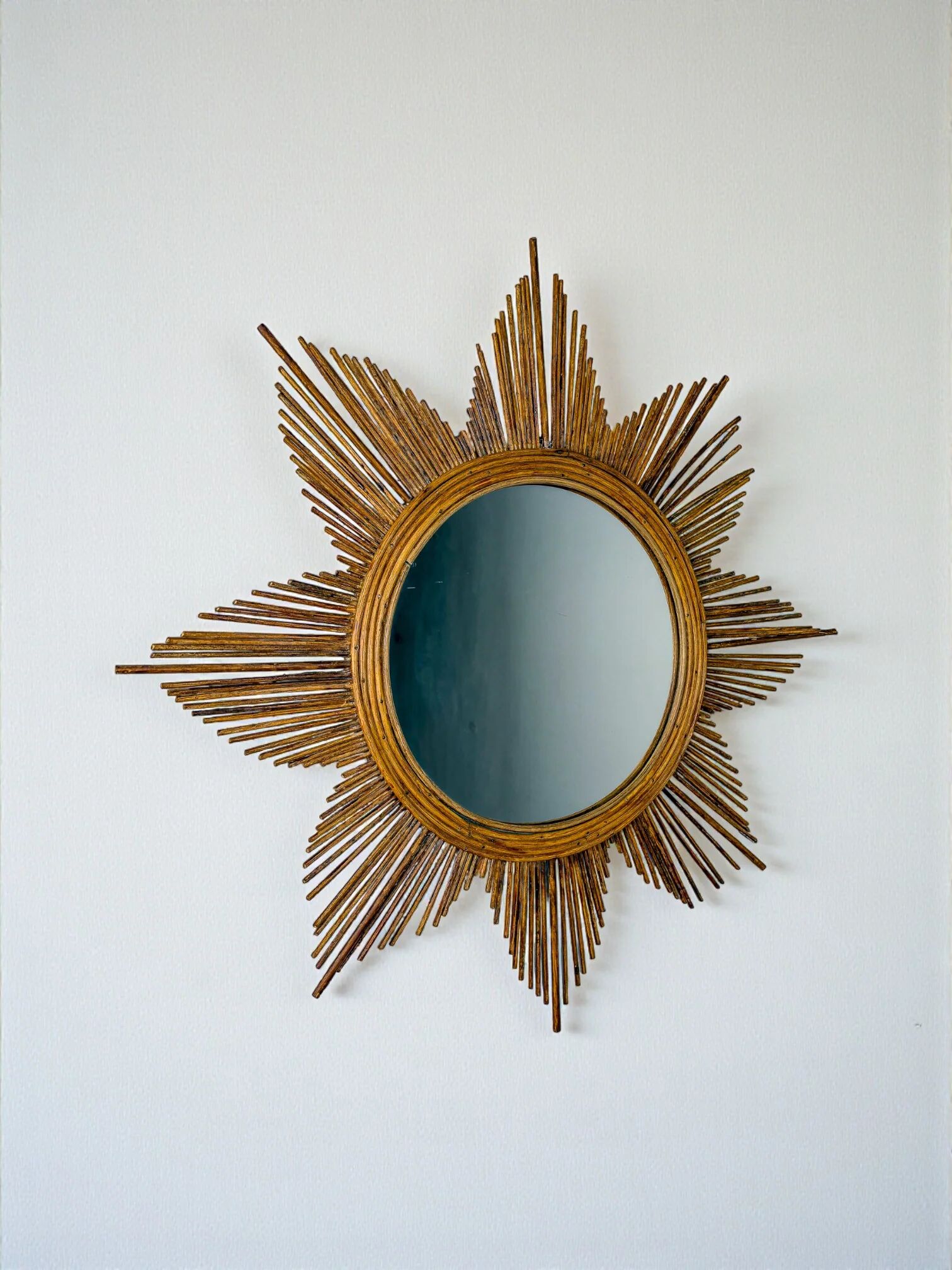Starburst rattan sunburst mirror, Spain, 1960s